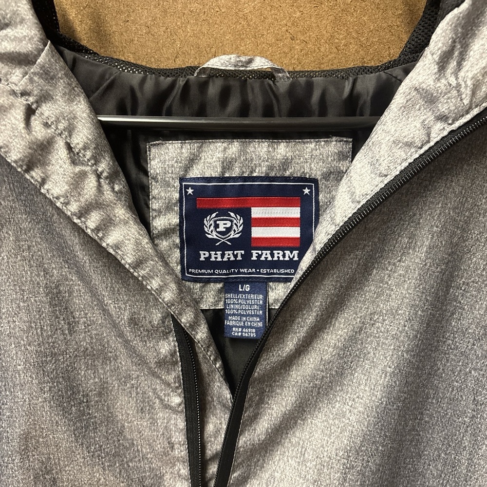🖤✨ PHAT FARM Metallic Silver Black Hooded Windbreaker Jacket Full Zip L ✨🖤 - Picture 4 of 5